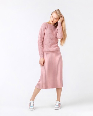 Комплект спідниця плісе і светр в кольорі "Пудра" LikeOn 21046
