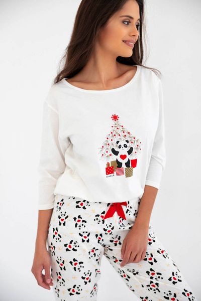 Пижама из хлопка молочная с рождественским принтом Panda Sensis S2020185