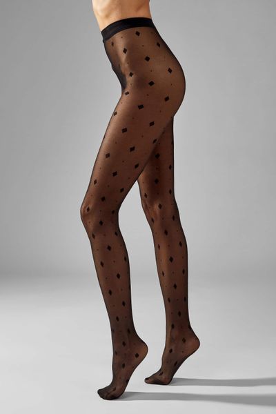 Transparent tights 40 den with a pattern of diamonds and small polka dots, black LEGS L1912, Black, 1/2