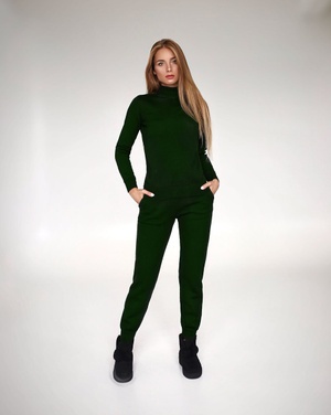 Вязаный спортивный костюм из шерсти мериноса LikeOn темно-зеленый 90233