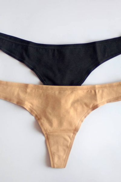 Beige/black cotton thong panties (2pcs) 131 C COTTON Kleo, COLOR MIX, L