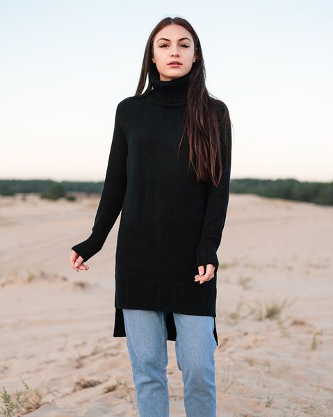 Кашемировый свитер удлиненный черный оверсайз LikeOn, Черный, S/M