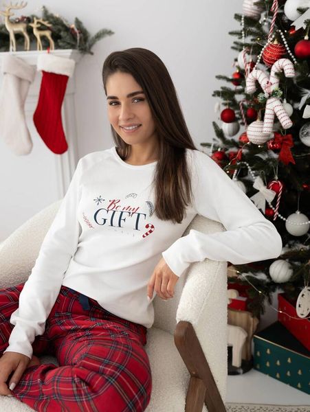 Пижама из хлопка молочная с рождественским принтом Maribel Sensis S2020186