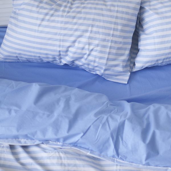 Комплект постельного белья голубой/голубая полоса из поплина