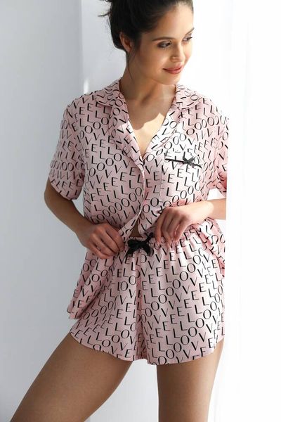 Піжама з віскози (сорочка + шорти) пудрова Emilia Sensis S2020213