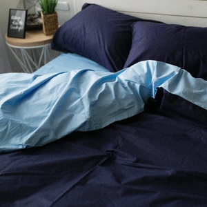 Комплект постельного белья темно-синий/голубой из поплина