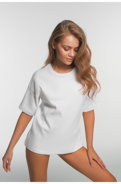 T-shirt oversize white from dense cotton with a high neckline Tilo Luna L017, White, S