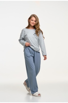Cotton pajamas with trousers and long sleeves, gray-blue Oscar Luna LP-008, Серо-голубой, L