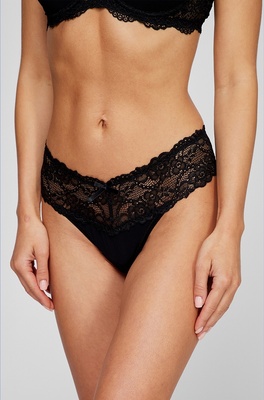 Comfortable thong panties "MUSA" with medium fit black Kleo 3484ML, Black, L