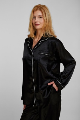 Blouse with long sleeves made of satin fabric, black MERRY DANCERS Kleo 3530, Чорний