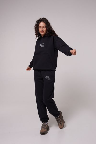 Women's jogging pants with fleece, black Luna LC005j, Чорний, S