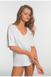 White oversize T-shirt made of thick cotton with a V-neck collar Ariela Luna L018, White, L