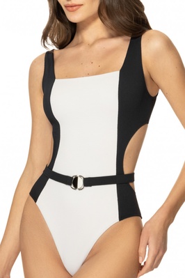 One-piece white and black swimsuit Lisabet Jasmine 6530/20, Біло-чорний, S