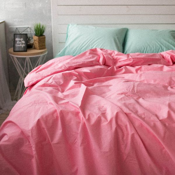 Комплект постельного белья розовый/мята из поплина