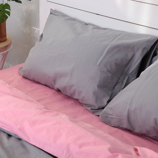 Комплект постельного белья розовый/тёмно-серый из поплина