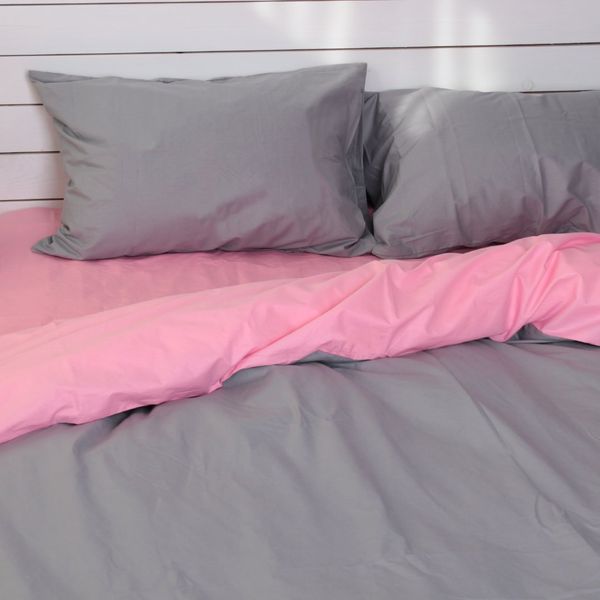 Комплект постельного белья розовый/тёмно-серый из поплина