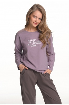 Cotton pajamas with trousers and long sleeves, purple-coffee Fredo Luna LP-009, Violet