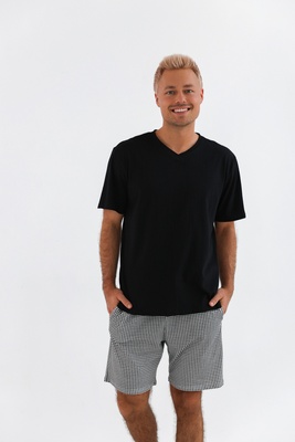 Men's cotton pajamas with shorts, black Marco Sensis S2020224, Чорний, M