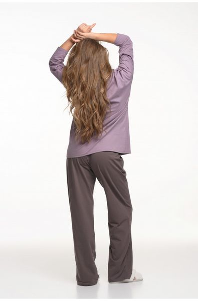 Хлопковая пижама с брюками и лонгсливом фиолетово-кофейная Fredo Luna LP-009