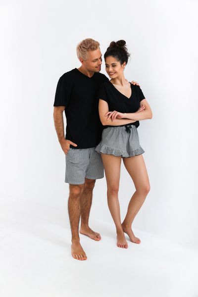 Men's cotton pajamas with shorts, black Marco Sensis S2020224, Чорний