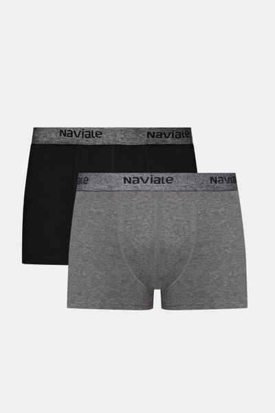 Мужские трусы шорты из хлопка черный/темный меланж (2шт.) Naviale MU222-01