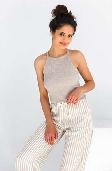 Summer two-piece pajamas with top and trousers, beige Lyssa Sensis S2020219, Beige