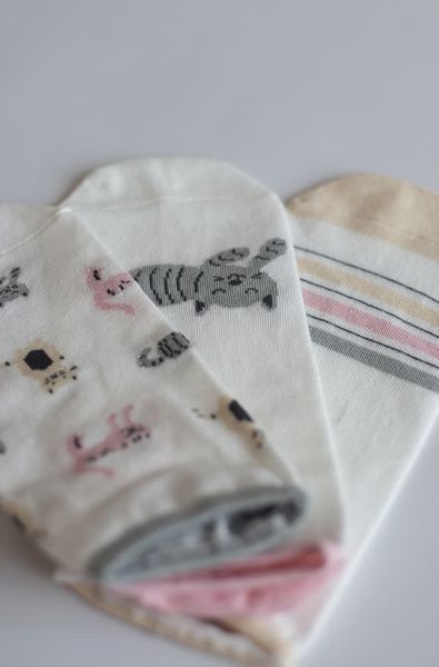 Cozy cotton socks with cats SOCKS EXTRA LOW (3 pairs) LEGS 124, Milk, 36-40