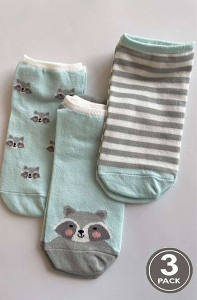 Cozy cotton socks with raccoons SOCKS EXTRA LOW (3 pairs) LEGS 125, Mint, 36-40