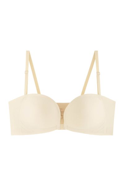 Seamless bandeau bra made of smooth microfiber with push-up beige Obrana 880-073, Beige, 70B