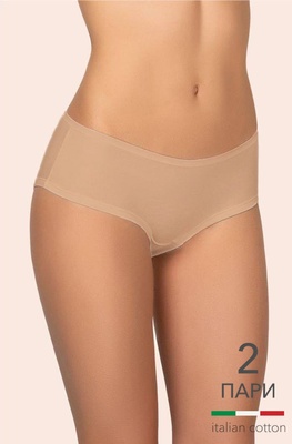 Cotton panties mid-rise hipster shorts antique beige/black (2 pieces) Kleo 132 C, COLOR MIX, L