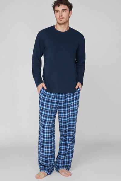 Cotton men's pajamas with check trousers, blue Naviale MH528-01, Синій, L