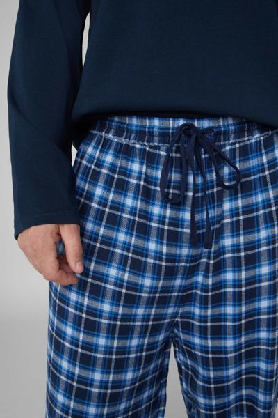 Хлопковая мужская пижама с брюками в клеточку синяя Naviale МH528-01, Синій, L