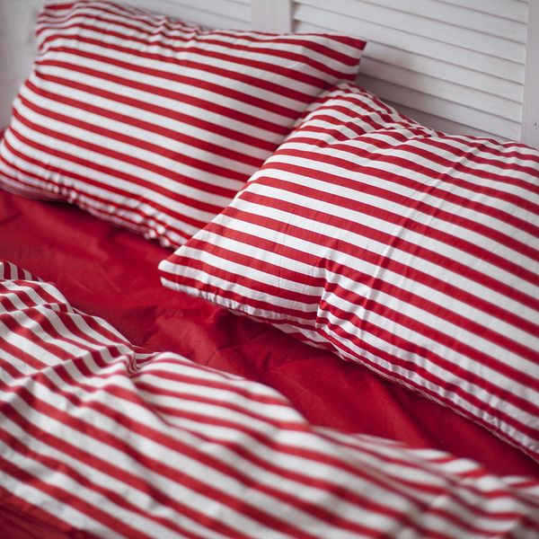 Комплект постельного белья красный/красная полоса из поплина