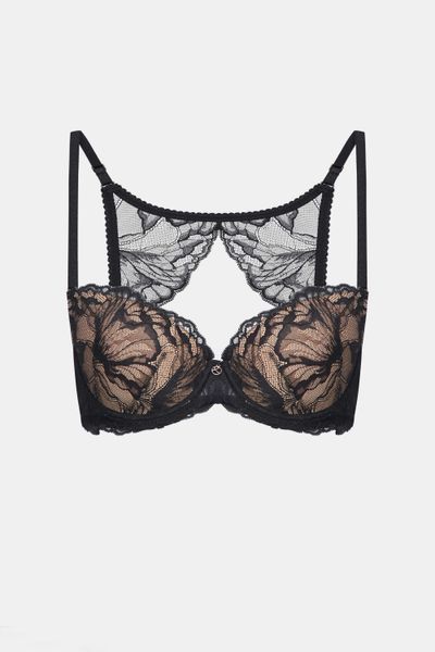 Exquisite bra with removable Push-up made of Italian lace black Helena Nympha Kleo 3436, Black, 75B