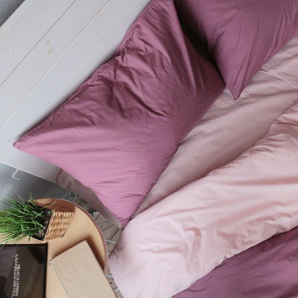 Комплект постельного белья персиковая пудра/розовый горох из поплина