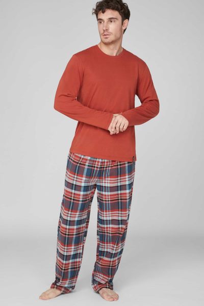 Cotton men's pajamas with check trousers, terracotta Naviale MH528-01, Теракотовий, L