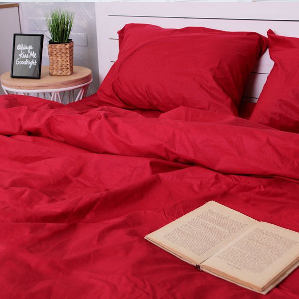 Комплект постельного белья красный из поплина