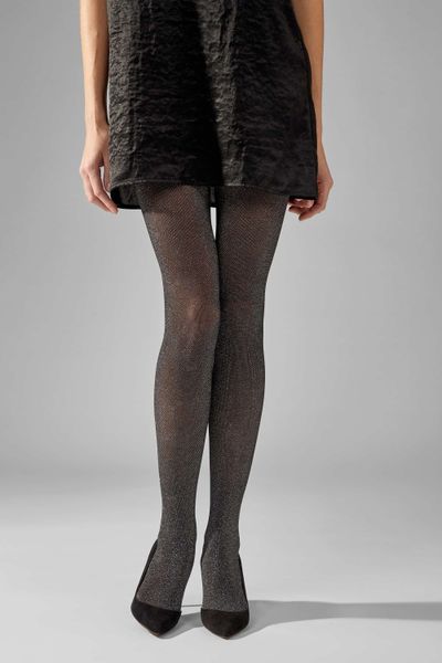 Tights 30 den on a fine mesh base with the addition of lurex nero/silver LUREX ARGENTO LEGS L1920, Silver, 1/2