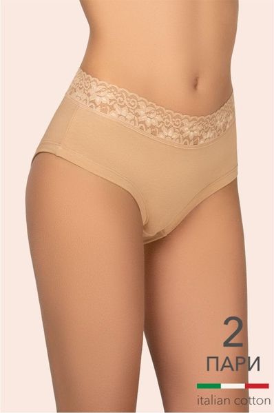 Comfortable women's panties - mid-rise shorts beige/black (2 pcs.) Kleo 168 C, COLOR MIX, L