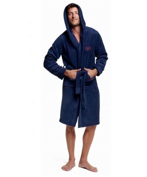 Чоловічий теплий халат з капюшоном Henderson темно-синій 37426 Victory, Темно-синій, M