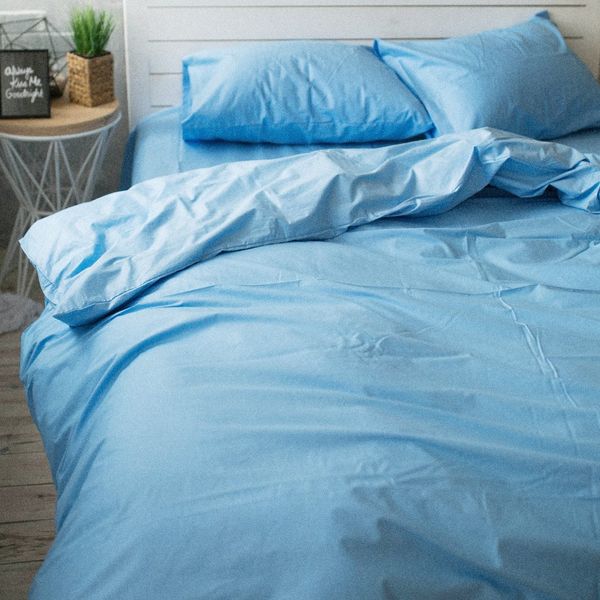 Комплект постельного белья голубой из поплина