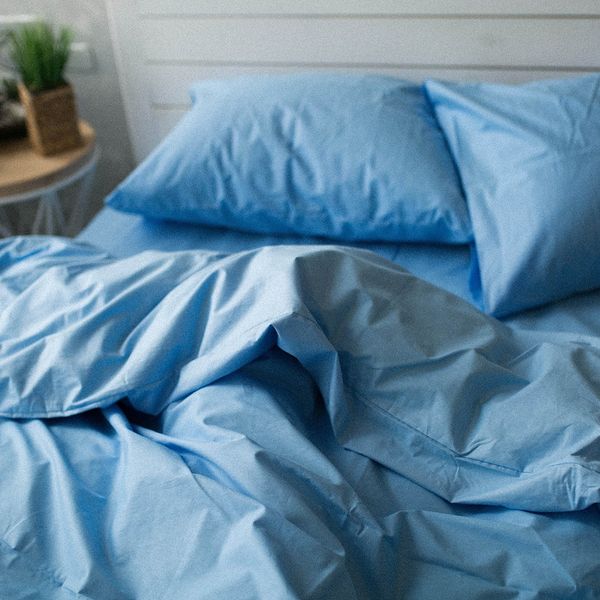 Комплект постельного белья голубой из поплина