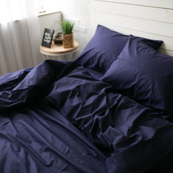 Комплект постельного белья темно-синий из поплина