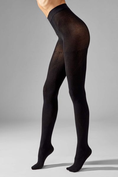 Soft cotton tights 120 den with diamond pattern black LEGS L1930, Black, 1/2