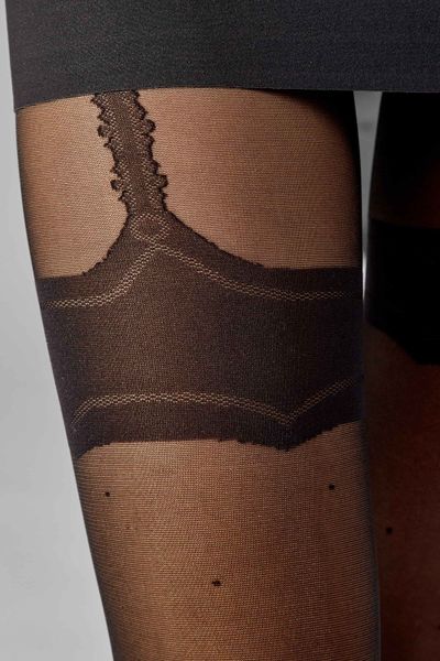 Transparent tights 40 den with imitation stockings black LEGS L1919, Black, 1/2