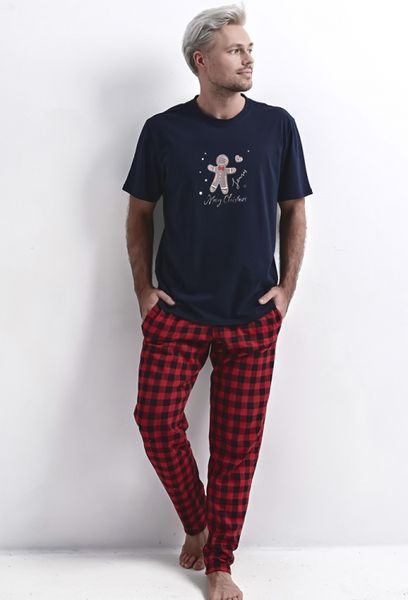 Men's cotton pajamas, dark blue with Christmas print Matt Sensis S2020197, Navy blue, M