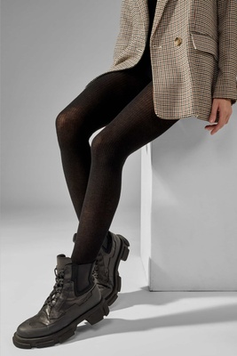80 den viscose and cashmere tights with vertical line pattern nero LEGS CASHMERE COSTINA L1700, Black, 1/2