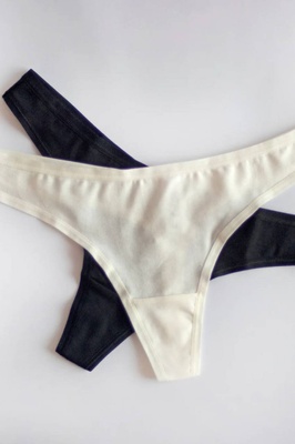 Antique white/black cotton thong panties (2pcs) 131 C COTTON Kleo, COLOR MIX, L