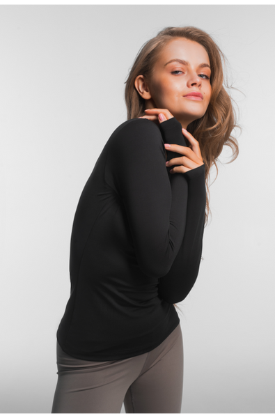 Longsleeve fitted from sports microfiber high waist anthracite collar Carlina Luna LS006t, Антрацит, L