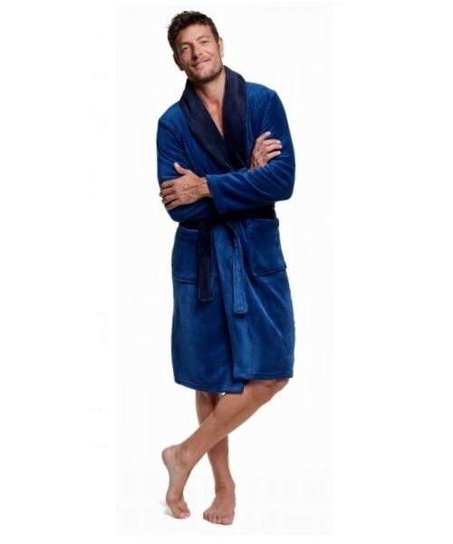 Мужской теплый халат с воротником Henderson синий 37427 Viper, Синий, M